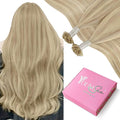 YoungSee Utip Hair Extensions Human Hair Highlight Blonde U Tip Hair Extensions Ash Blonde Mixed Bleach Blond Ktip Hair Extension Highlight Pre Bonded Hair Extension 14In 1G/S 50G for Parties
