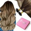 YoungSee Utip Hair Extensions Balayage U Tip Hair Extensions Remy Human Hair Brown Balayage Blonde Straight 18In 50s/50g