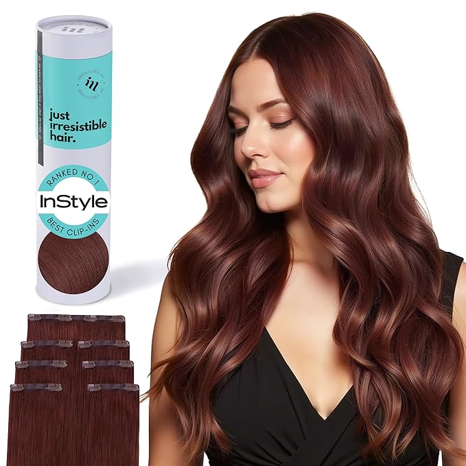 Irresistible Me Real Human Hair Extensions Clip Ins – 100% Human Hair Clip In Extensions for Length & Volume – Invisible Extension – Heat Resistant & Dyeable – Auburn, 14 Inches