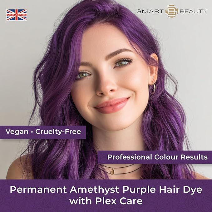 Amethyst Purple Hair Dye Permanent with Anti-Breakage Plex Hair Care, Vegan Hair Dye & Cruelty-Free, 100% Grey Coverage, purple Hair Color, For All Hair Types. Smart Beauty