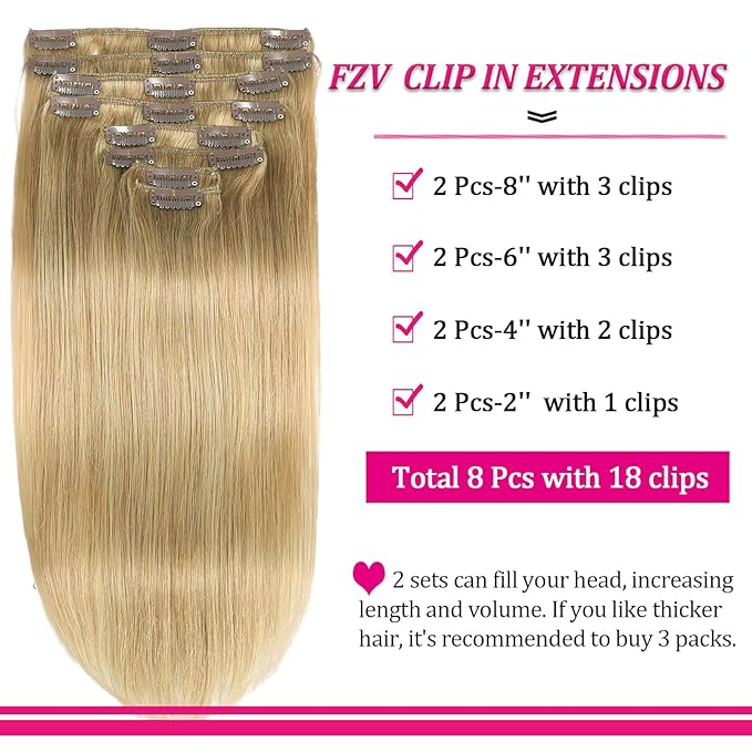 Clip in Hair Extensions Blonde Kinky Straight Human Hair Clip Ins 18inch 110g 8pcs Straight Blonde Hair Extensions for Women Natural Hair Clip Ins Human Hair for Women