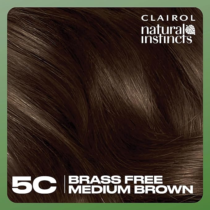 Clairol Natural Instincts Demi-Permanent Hair Dye, 5C Brass Free Medium Brown Hair Color, Pack of 3