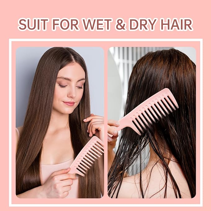 RHOS 3 Pieces Hair Comb Set for Women,Men-Wide Tooth Comb,Fine Tooth Rat Tail Comb,Medium Tooth Comb-Detangling Hair Combs for All Hair Types,Hair Styling Comb Set(Pink)