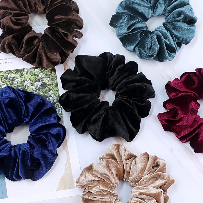 IVARYSS Extra Large Scrunchies for Women's Thick Hair, Premium Velvet Soft Jumbo Scrunchy, XL 6 inch Big Elastic Band Hair Accessories, 4 Pack, Dark