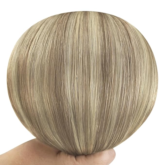 YoungSee Weft Hair Extensions Ombre Sew in Hair Extensions Walnut Brown Ombre Light Brown with Blonde Hair Extensions Weft Real Human Hair Bundle One Piece for Women 14Inch 100G