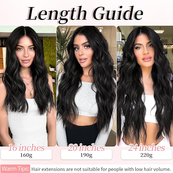KooKaStyle Clip in Synthetic Hair Extensions Long Wavy 4PCS Thick Hairpieces Chestnut Brown Fiber Double Weft Natural Hair Extensions 16 Inch for Women