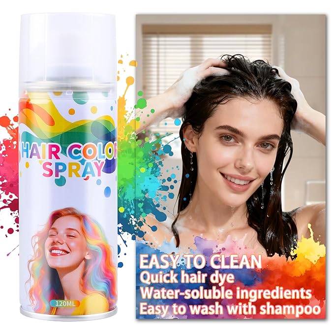 6 PCS Red&Blue&Purple&Pink&Silver&Green Temporary Hair Color Spray,Non-Stick Hairspray for Kids Girls Women Men,One-day Washable Hair Dye Spray for Party Halloween Cosplay DIY Christmas.