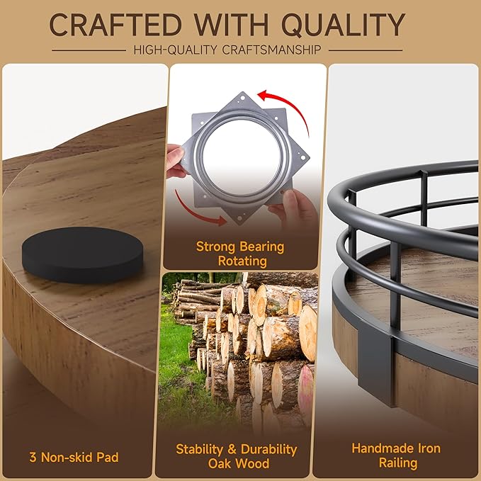 Farmhouse Oak 10" Lazy Susan Turntable Organizer for Cabinet, Round Wooden Lazy Susan Organization and Storage for Dining Table, Pantry, Kitchen, Countertop, Cupboard,Home Decor, Walnut Wood