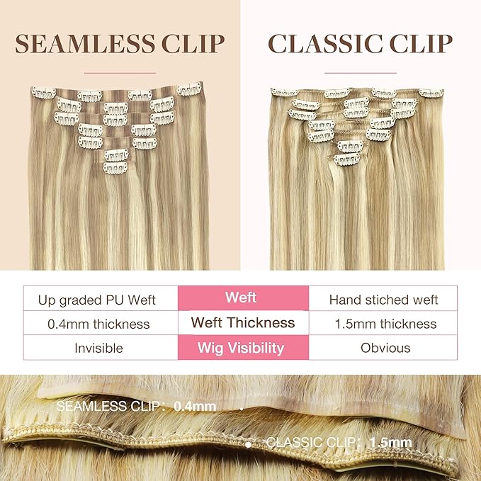 GOO GOO Clip in Hair Extensions Real Human Hair, Remy Human Hair Extensions Clip ins for Women, Natural Human Hair, 22inch 160g 7Pcs, #18A/613A Dark Blonde Highlighted Bleach Blonde