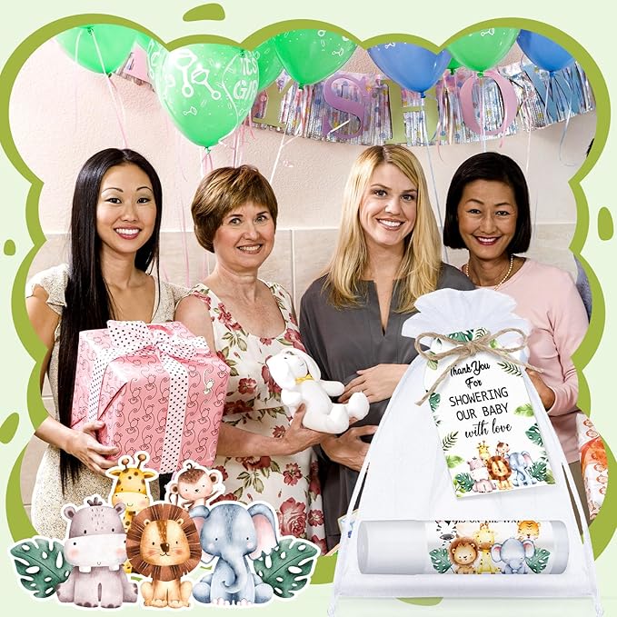 Dunzy 50 Pack Baby Shower Party Gifts Favors Bulk Lip Balms for Guests Boys Girls Games Neutral Gender Reveal Favors Baby Shower Prizes Souvenirs Bags Stuffer(Jungle Animal)