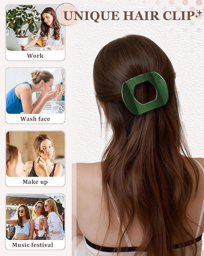 6 Pack Flat Hair Clips for Women, No-Slip Flat Claw Clips,Large Strong Hold Square French Claw Clips for All Hair Textures(Glossy Leopard Print 2)