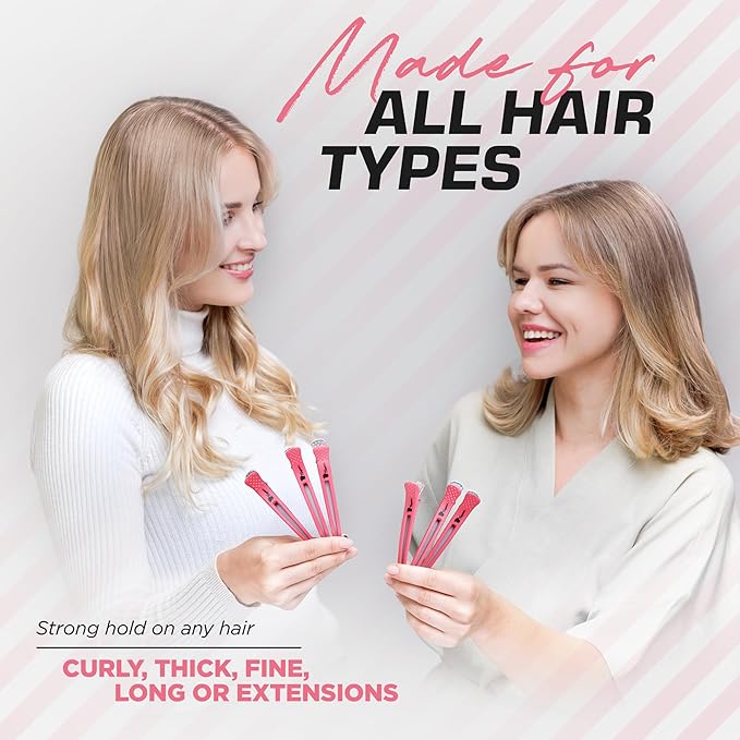 Fagaci Firm Grip Hair Clips with Silicone Band - Duckbill Alligator Clips for Long Hair Styling, Sectioning, and Salon Use