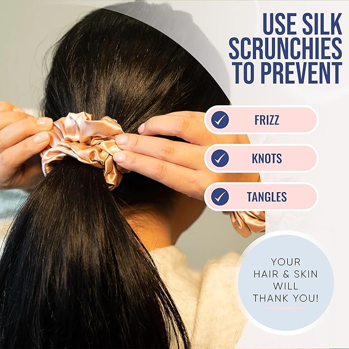 Blissy Silk Scrunchies (3 Pack) - 100% Pure Mulberry Silk - 22 Momme 6A High-Grade Fibers Scrunchie for Straight & Curly Hair (Black/Gold/Pink, Regular)