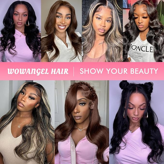 WOWANGEL 13x6 HD Lace Front Wigs Human Hair Body Wave Pre Plucked SKINLIKE 0.1mm Extremely Thin Real HD Lace Front Wigs 180% Density Glueless Human Hair Wigs for Women 24 Inch