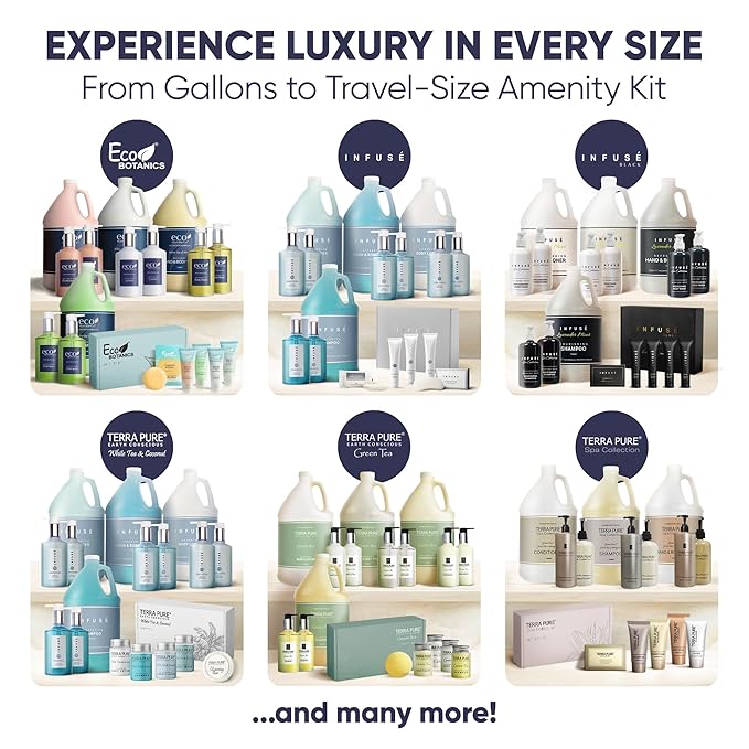 Terra Pure White Tea and Coconut Amenity Kit | Hotel Toiletries | 1oz Travel Size Shampoo, Conditioner, Lotion, Body Wash & Cleansing Bar for Guest Hospitality AirBnB/Vacation Rentals | 1 set/case