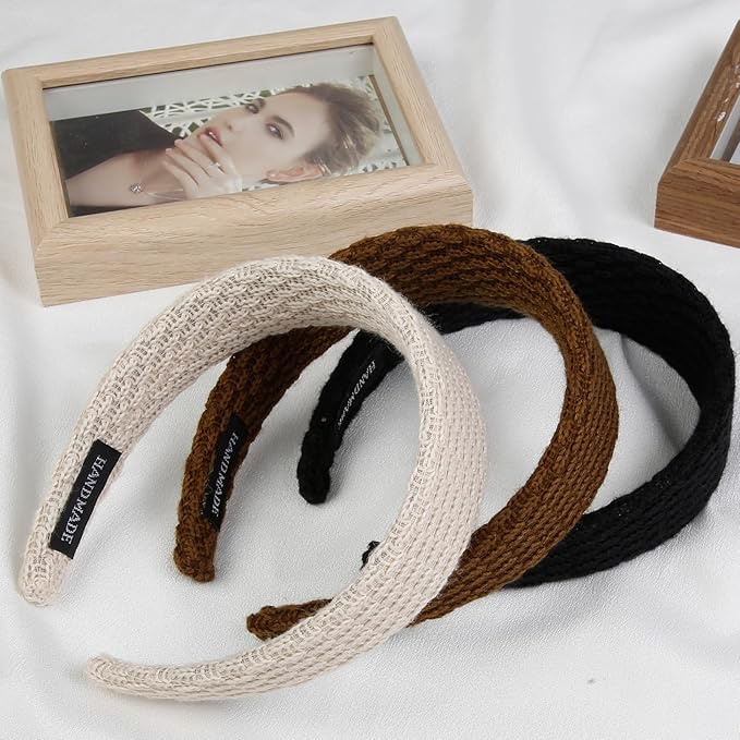 Headbands for Women Knitted Trendy 1.57 in Wide Head Bands Non Slip Cute Hairbands for Girls, Solid Color Elastic Hairbands for Women’s Hair Fashion Hair Accessories,4 Pack