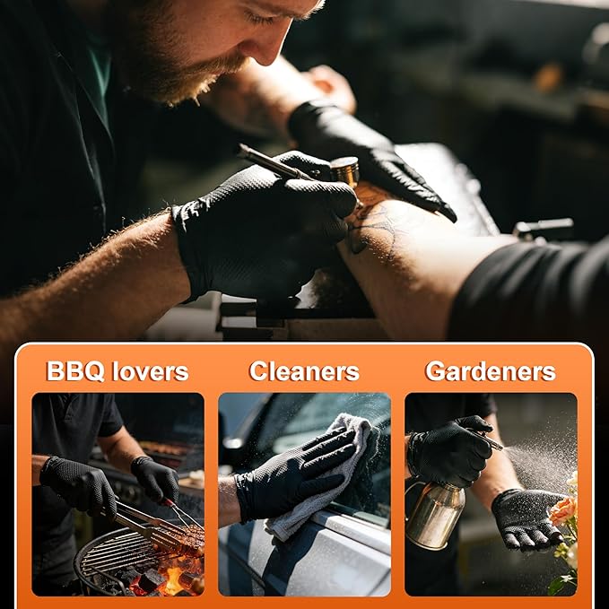HEAVY DUTY 10 Mil Nitrile Gloves Disposable Rubber Cooking Gloves Industrial Raised Diamond Texture,Latex Free 1000PCs