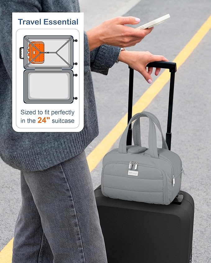 TOPDesign Travel Toiletry Bag for Women, Puffer Large Toiletry Bag, Lightweight Cosmetic Makeup Organizer with Handle for Traveling, Accessories, Essentials, Toiletries (Grey)