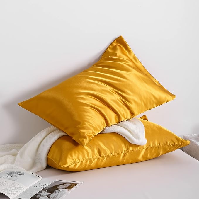 NTBAY 2 Pack Satin King Pillowcases for Hair and Skin, Luxurious and Silky Pillow Cases with Envelope Closure, 20x36 Inches, Golden Brown