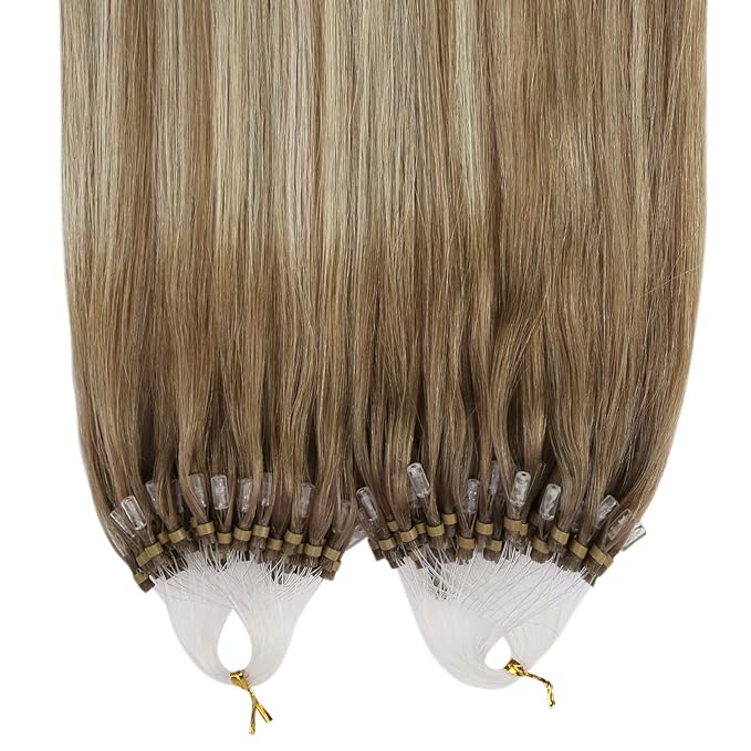 YoungSee Microbead Hair Extensions Ombre Micro Loop Hair Extensions Real Human Hair Balayage Light Brown with Blonde Micro Hair Extension Human Hair Silky Straight for Young Adults 22 Inch 50s 50g