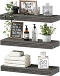 QEEIG Floating Shelves for Wall Bathroom Shelf Bedroom Kitchen Living Room Hanging Book Shelves Small Farmhouse Decor 16 inch Set of 3, Grey (015-GY3)