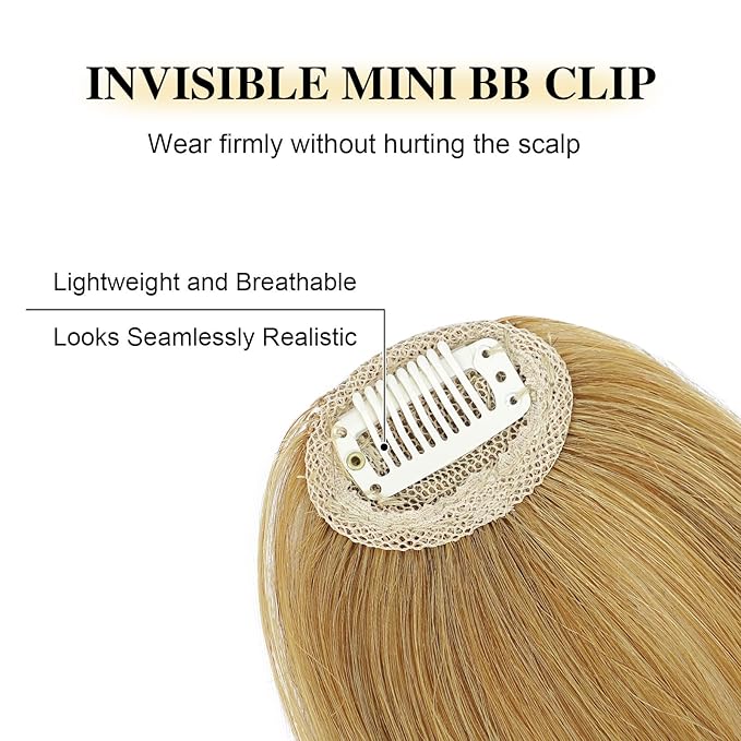 BOGSEA Clip in Bangs 100% Human Hair Bangs with Temples Bangs Hairpieces for Women Clip in Fake Bangs for Daily Wear (Honey Blonde, Wispy Bangs)