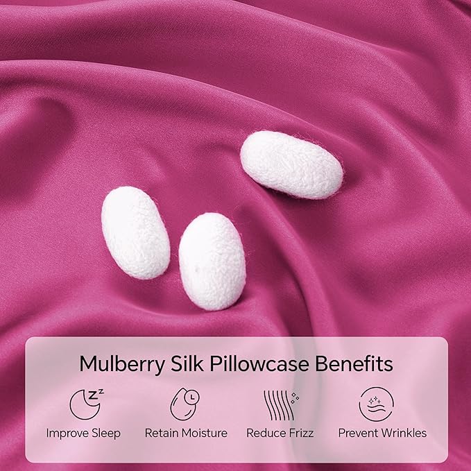 INFIIXSO Body Pillow Cover with Zipper, Luxury Mulberry Silk Body Pillow Case 20x54 Inches, Ultra Smooth and Soft Cooling Long Pillowcase, Gift for Women, Men(Hot Pink)