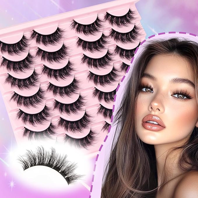 Losha Lashes Fluffy False Eyelashes 5D Volume Eye Lashes 14 Pairs Vegan Fake Eyelashes Soft Faux Mink Lashes Pack (Thrives Only)