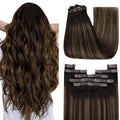 YoungSee Clip in Human Hair Extensions Dark Brown Balayage Medium Brown Clip in Hair Extensions Human Hair Ombre Straight Hair Extension Clip ins 18In 120G 7Pcs
