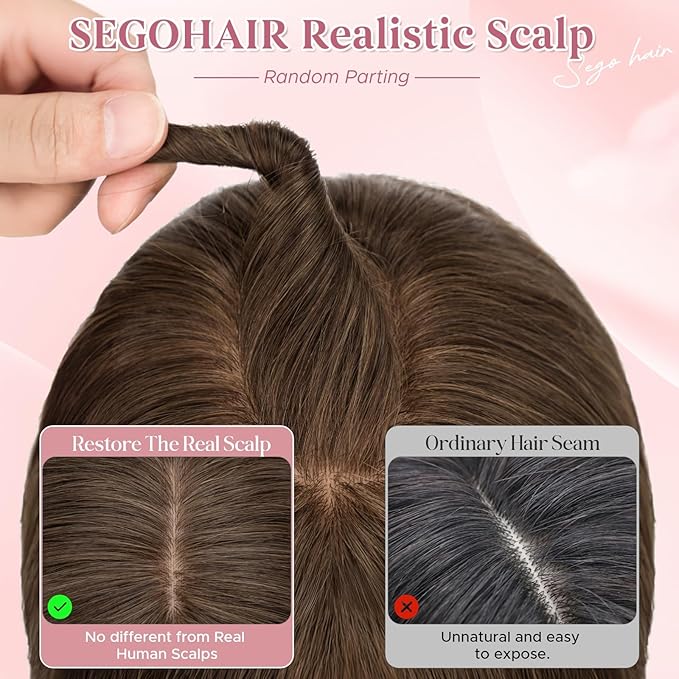 Real Human Hair Toppers for Women 3.54"*4.72" Silky Base 150% Density No Bangs Adjustable Parting Clip-In Topper Hairpieces for Women with Thinning Hair 14 Inches Natural Brown