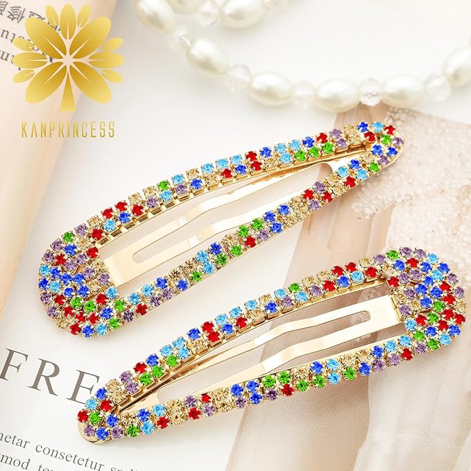 2PCS Rhinestone Hair Clips,Snap Hair Accessories,Decorative Hair Clips,Rhinestone Barrettes For Women Girls(SET4)