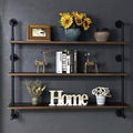 Industrial Pipe Wall Shelves Pipe Shelving with Real Wood Plank ,48 Inches Floating Shelves for Wall Farmhouse Pipe Book Shelves Dark Brown 3 Tier for Kitchen,Living Room Decor and Bar Shelving