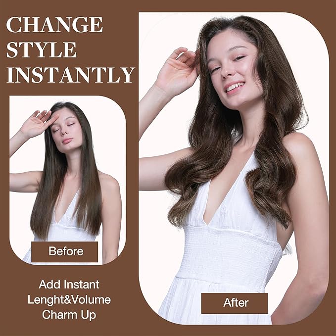 GOO GOO Clip in Hair Extensions Real Human Hair, Remy Human Hair Extensions Clip ins for Women, Natural Human Hair, 24inch 120g 7Pcs, 4A Chocolate Brown