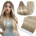 Full Shine Human Hair Tape in Extensions Color 19/8/60 Blonde and Brown Balayage 20PCS Invisible Remy Soft Double Sided Tape in Hair Extensions Human Hair 50 Grams Natural Straight 16 Inch for Party