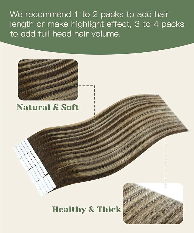 SURNEL Injection Tape in Hair Extensions Human Hair 16 Inch Chocolate Brown to Caramel Blonde Seamless Remy Invisible Tape in Extensions 20 Pcs 35g(#4274,16)