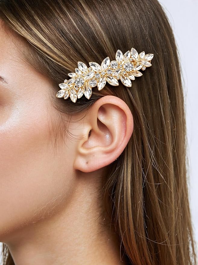 4 Pieces Rhinestone Bridal Hair Clip,Crystal Hair Clips, Rhinestone Jewelry Barrette vintage hair accessories pearl hair clips hair accessories for women wedding Golden leaves Golden/Silver pearls