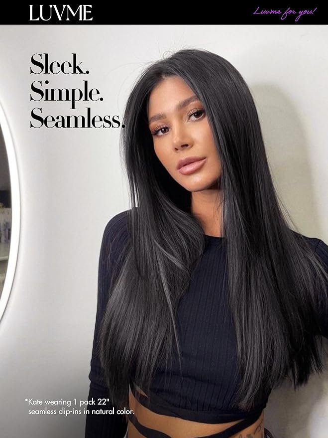 LUVME 2 Pack Straight Seamless 220g 14Pcs Clip in Hair Extensions Full Max with 18inch Remy Human Hair Extensions, Natural Black 100% Real Soft Human Hair Extension