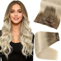 Full Shine Ombre Seamless Clip in Hair Extensions Ash Brown Ombre Platinum Blonde for Women Invisible Remy Hair Extension Clip ins 16 Inch 120 Grams 8 PCS