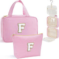 YOOLIFE Gifts for Friends - Friendship Gifts for Women, Travel Toiletry Bag for Women, Hanging Toiletry Bag, Monogrammed Initial Tolietry Pouch Makeup Bag - Letter F, Pink