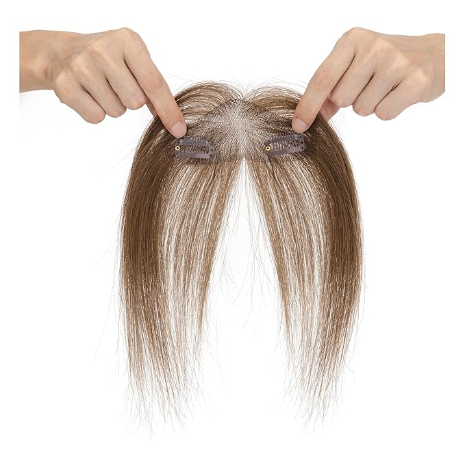 Benehair Clip on Bangs Human Hair, Front Hair Extensions for Women Hair Pieces with Temples for Daily Wear (Medium Brown)