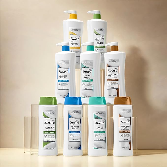 Suave Radiance Restore Hand & Body Lotion For Women With Vitamin C, Brighten & Hydrate Dry, Dull Skin, Non Greasy, Moisturizing Cream Evens Skin Tone, Allergen Free, 28 FL OZ Pump, 4 Pack