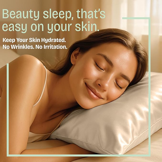 BLISSFORD Satin Pillowcase with Zipper, for Hair and Skin Care, Feels Soft and Cool Like a Silk Pillowcase, Satin Pillow Cases 2 Pack, Slik Pillow Cover, Light Beige - Queen Size, Set of 2