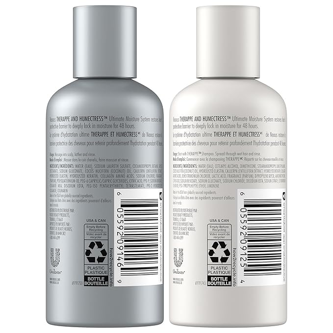 Nexxus Therappe Shampoo & Humectress Conditioner, Travel-Size (6 Sets, 12 Bottles), Elastin Protein & Green Caviar Revive Dry Hair with 24H Moisture, 3 Oz Ea