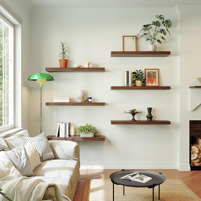 Large Floating Shelves for Wall Set of 1 Wooden Wall Shelves 36 in x 12.75 in x 2 in Room Decor Long Shelf with Invisible Wall Mount Bracket for Bedroom Kitchen Living Room Walnut
