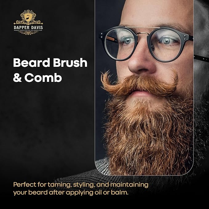 Wooden Beard Brush with Boar Bristles & Pear Wood Comb Set