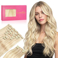 WENNALIFE Clip in Hair Extensions Real Human Hair, 22 Inch 150g 9pcs Human Hair Extensions Clip In Human Hair, Balayage Light Wheat Platinum Blonde Hair Extensions Clip In Real Hair Coloured Remy Huma