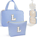 YOOLIFE Kids Toiletry Bag Initial Makeup Bag for Teen Girls - Birthday Gifts for 7 8 9 10 11 12 13 14 15 16 17 18 Year Old Girls, Teen Girl Gifts Trendy Stuff - Letter L, Blue