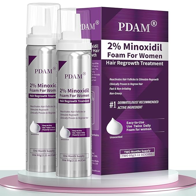 Minoxidil for Women Foam Hair Growth - Minoxidil Hair Regrowth Treatment for Women, Topical Solution Hair Loss Treatments, Thicker and Fuller Hair, 2-Month Supply, 2 x 2.11 oz