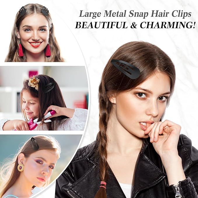 WILLBOND 30 Pieces 3.1 Inch Large Metal Snap Hair Clips Nonslip Barrettes Women Hair Accessories(Black)