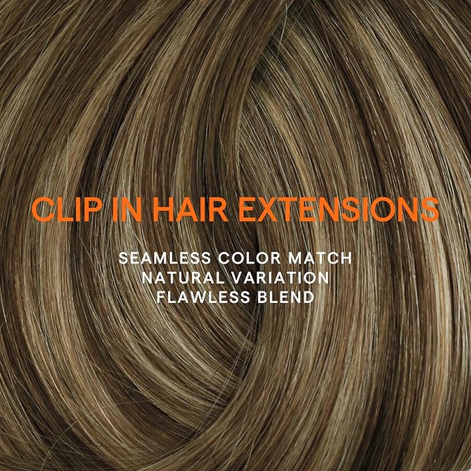 Full Shine Human Hair Clip in Extensions 20 Inch Balayage Dark Brown to Caramel Blonde Human Hair Extensions Clip ins for Women 7 Pcs 120 G